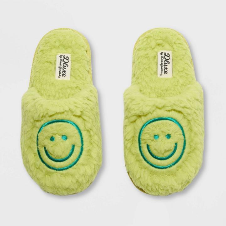 Kids' Dluxe By Dearfoams Happy Face Slide Slippers - Green