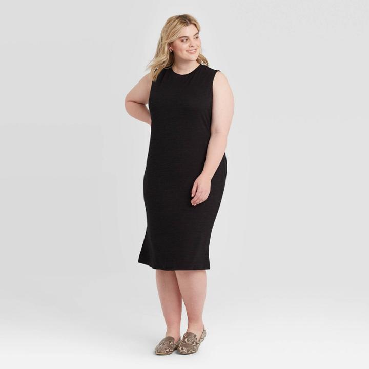 Women's Plus Size Sleeveless Crewneck Knit Dress - Ava & Viv Black X, Women's