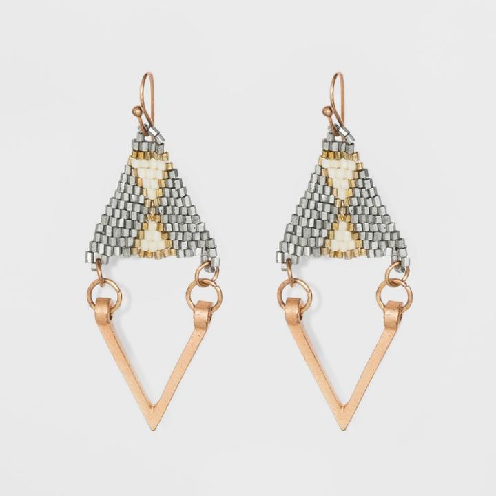Patterned Beaded Triangle And V Shape Metal Drop Earrings - Universal Thread,