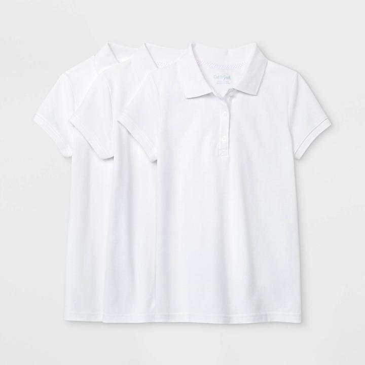 Petitegirls' 3pk Short Sleeve Stretch Pique Uniform Polo Shirt - Cat & Jack White