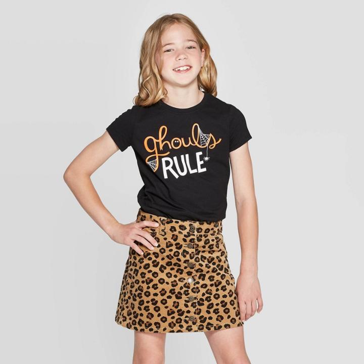 Girls' Short Sleeve Ghoul's Rule Halloween Graphic T-shirt - Cat & Jack Black