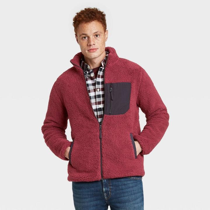 Men's Sherpa Zip-up Fleece Jacket - Goodfellow & Co Red