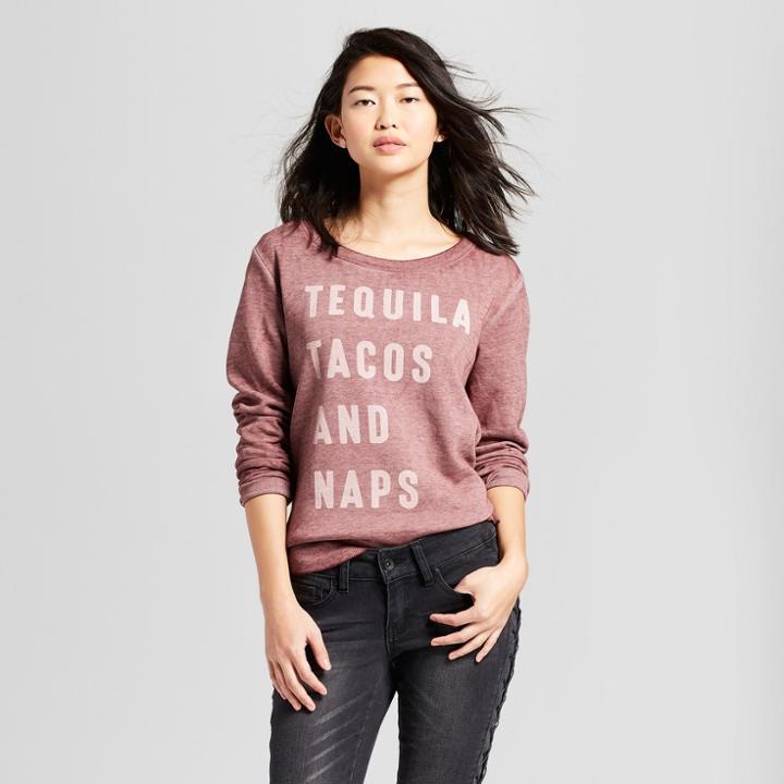 Women's Tequila, Tacos And Naps Graphic Sweatshirt - Zoe+liv Burgundy