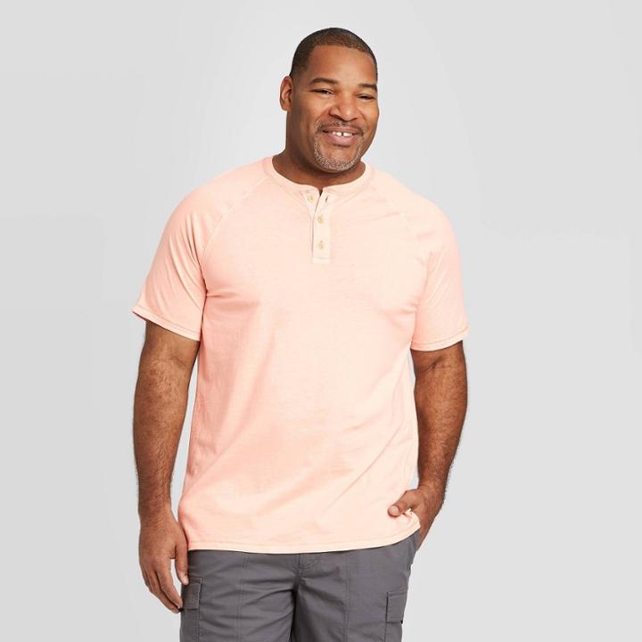 Men's Tall Standard Fit Short Sleeve Henley Shirt - Goodfellow & Co Peach Mt,