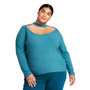 Women's Plus Size Cutout Crewneck Sweater - Victor Glemaud X Target Teal Blue