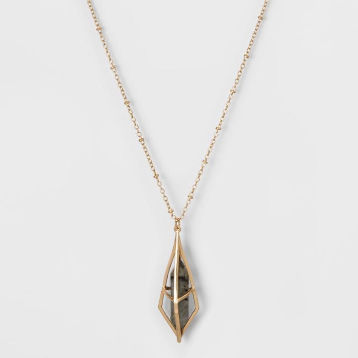 Caged Semi Precious Shard Pendant Necklace - Universal Thread Green