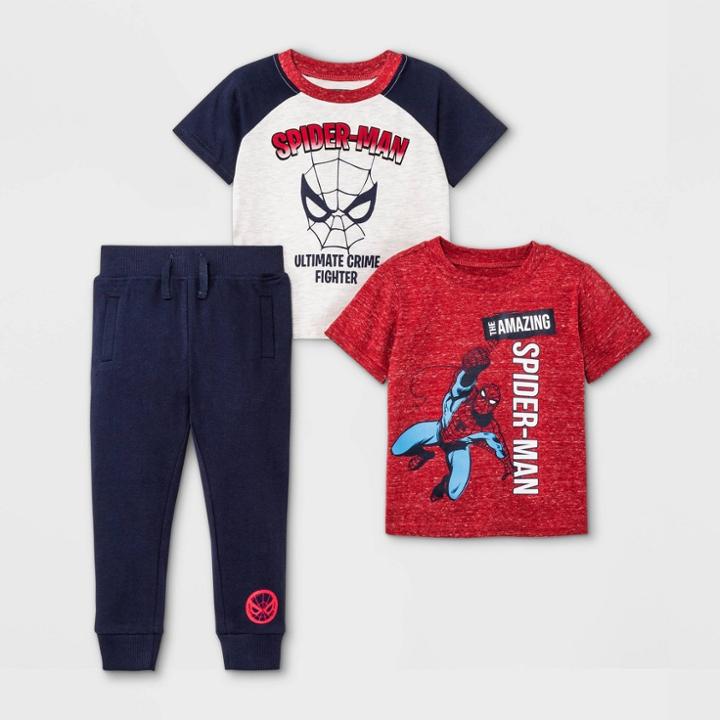 Marvel Toddler Boys' 3pc Spider-man Short Sleeve Top And Bottom Set - Red/white/navy