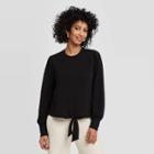 Women's Long Sleeve Crewneck Tie Front Top - A New Day Black