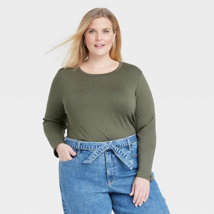 Women's Plus Size Long Sleeve T-shirt - Ava & Viv Olive