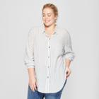 Women's Plus Size Striped Long Sleeve Shirt - Universal Thread White/blue X