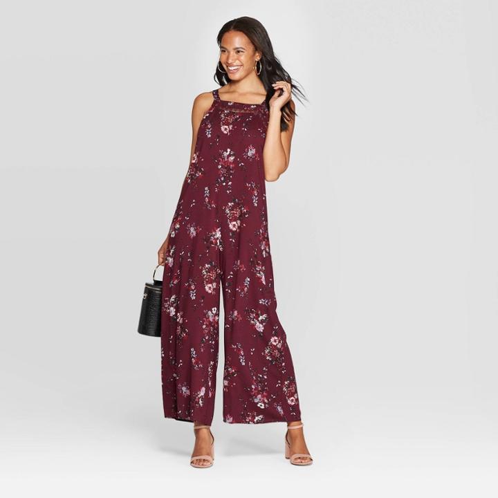 Women's Floral Print Square Neck Sleeveless Waistless Jumpsuit - Xhilaration Plum Xs, Women's, Purple