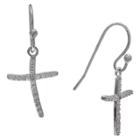 Target Women's Cross Drop Earrings With Clear Pave Cubic Zirconia In Sterling Silver - Clear/gray