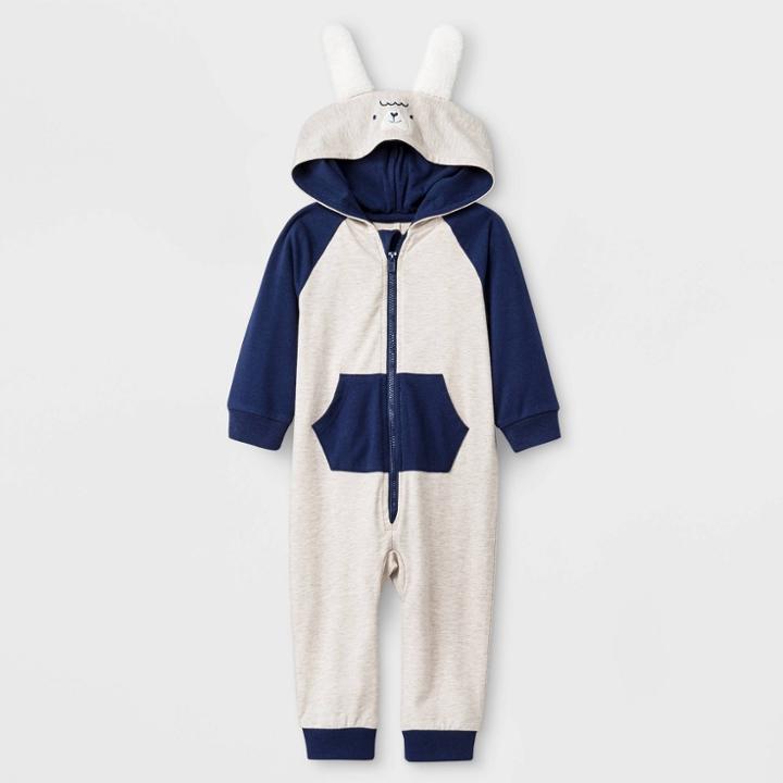 Boys' Long Sleeve Hooded Critter Romper - Cat & Jack Light Gray