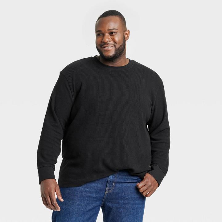 Men's Big & Tall Textured Long Sleeve T-shirt - Goodfellow & Co Black