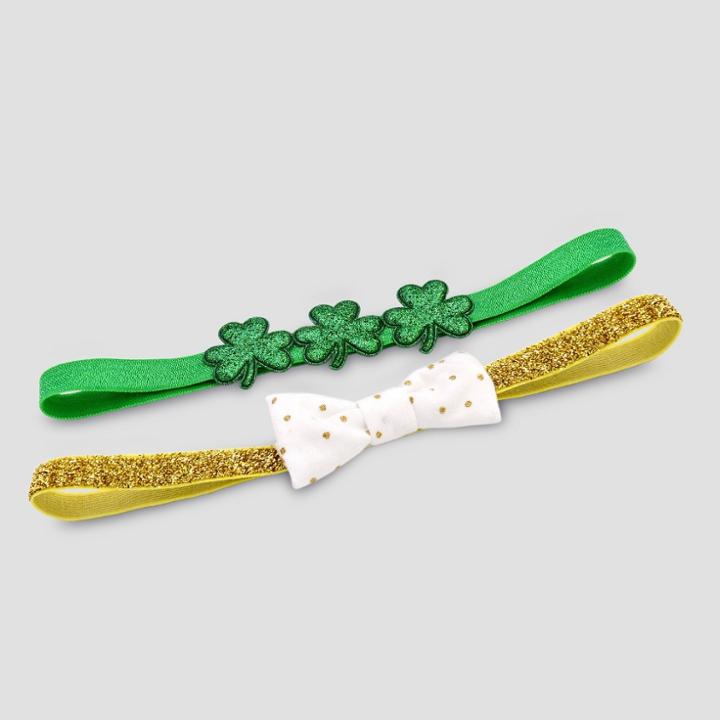 Baby Girls' 2pk Mini Shamrock Headwrap - Just One You Made By Carter's Green/gold Newborn