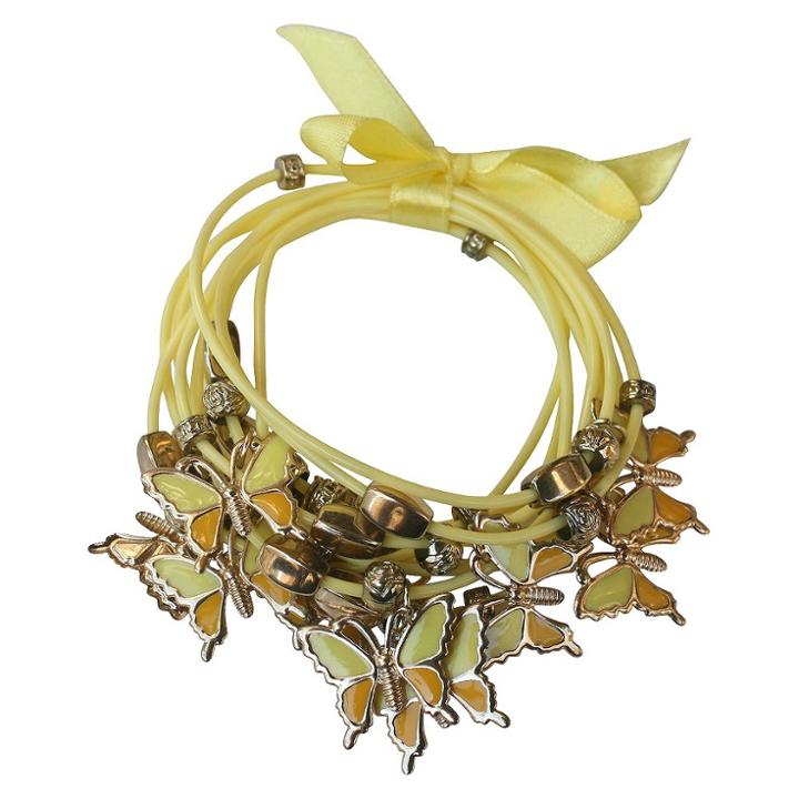 Zirconite Multi-strand Bracelet With Butterfly Charms - Yellow