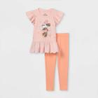 Disney Toddler Girls' Minnie Mouse Short Sleeve T-shirt And Rib Knit Leggings Set - Orange/pink