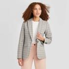 Women's Plaid Long Sleeve Blazer - A New Day Gray