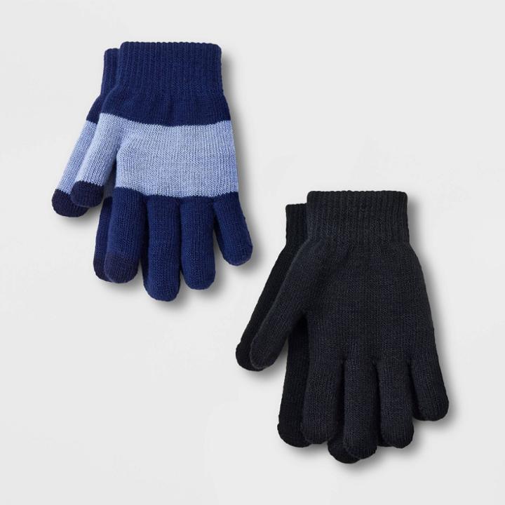 Kids' 2pk Striped Gloves - Cat & Jack Blue