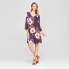 Women's Floral Print Ruched Bell Sleeve Knit Dress - Spenser Jeremy - Navy L, Women's, Size:
