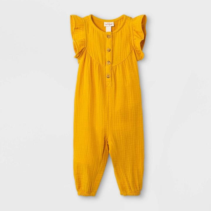 Baby Girls' Gauze Romper - Cat & Jack Mustard Yellow Newborn