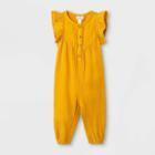 Baby Girls' Gauze Romper - Cat & Jack Mustard Yellow Newborn