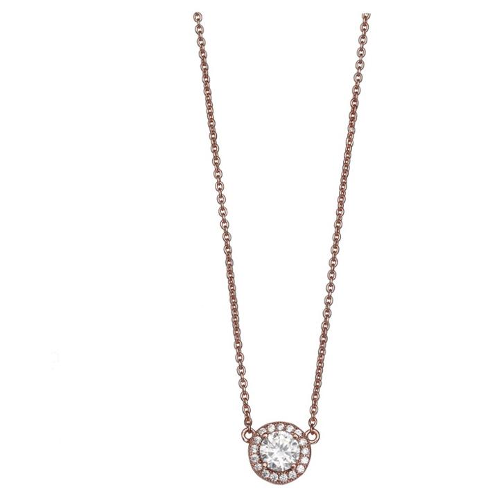 Distributed By Target Women's Necklace With Round Cubic Zirconia In Rose Gold Over Sterling Silver -rose