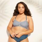 Women's Plus Size Lace-up Back Bralette Bikini Top - Xhilaration Navy Stripe