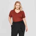 Women's Plus Size Short Sleeve V-neck Essential T-shirt - Ava & Viv Brown