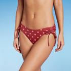 Women's Cinch Side-tie High Leg Extra Cheeky Bikini Bottom - Shade & Shore Mahogany Polka Dot