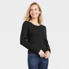 Women's Ribbed Shrunken Long Sleeve T-shirt - Universal Thread Black