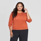 Women's Plus Size 3/4 Sleeve Crewneck Sandwash Top - Ava & Viv Brown