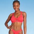 Juniors' Ribbed Knot-front Bralette Bikini Top - Xhilaration Coral Pink D/dd Cup