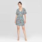Women's Floral Print Short Sleeve V-neck Tie Front Dress - Xhilaration