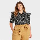 Women's Plus Size Ruffle Elbow Sleeve Button-down Shirt - Who What Wear Jet Black