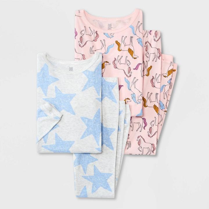 Carter's Just One You Girls' 4pc Horse/star 100% Cotton Pajama Set