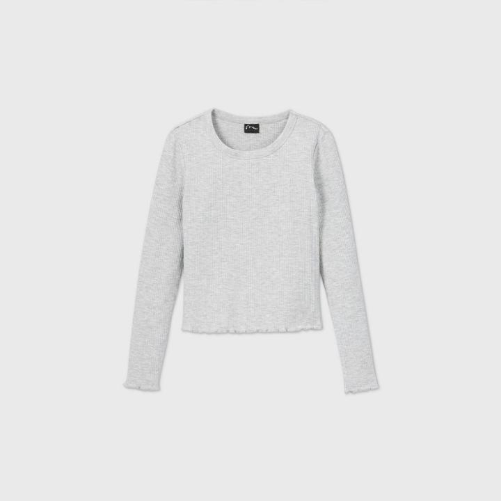 Girls' Lettuce Edge Crew Neck Long Sleeve T-shirt - Art Class Gray