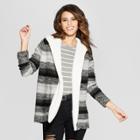 Women's Striped Long Sleeve Sherpa Cozy Hooded Cardigan - Almost Famous (juniors') Black