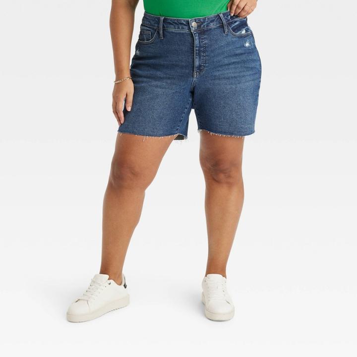 Women's High-waisted Bermuda Jean Shorts - Ava & Viv Dark Wash