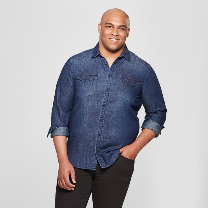Men's Big & Tall Long Sleeve Denim Shirt - Goodfellow & Co Banner Blue