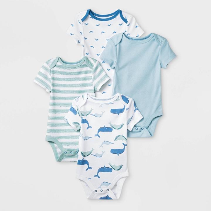 Baby Boys' 4pk Sleepy Tides Shorts Sleeve Bodysuit - Cloud Island Museum Blue/white Newborn