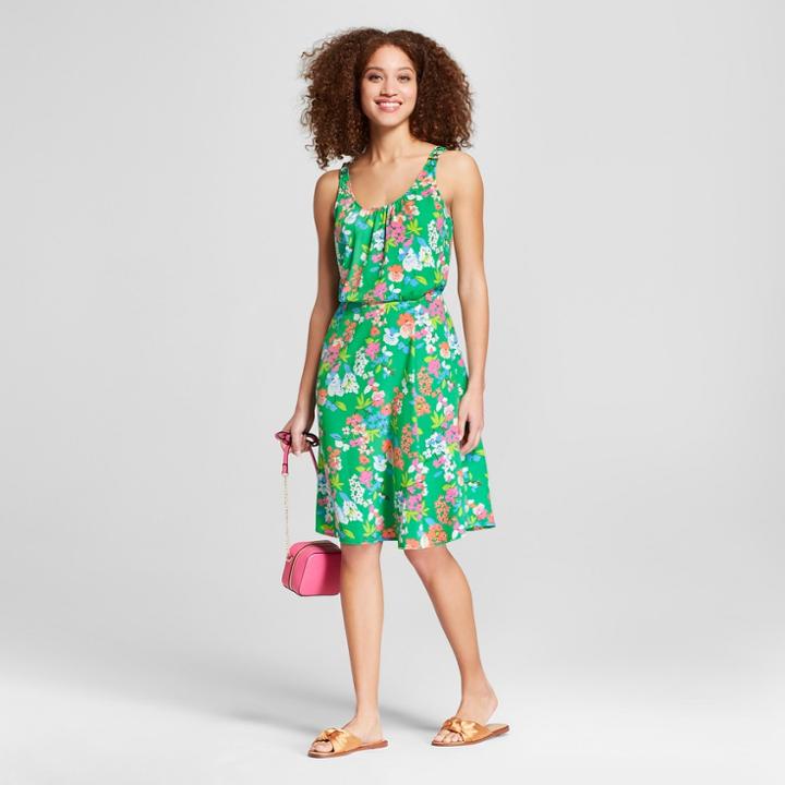 Women's Floral Print Sleeveless Swing Dress - A New Day Green