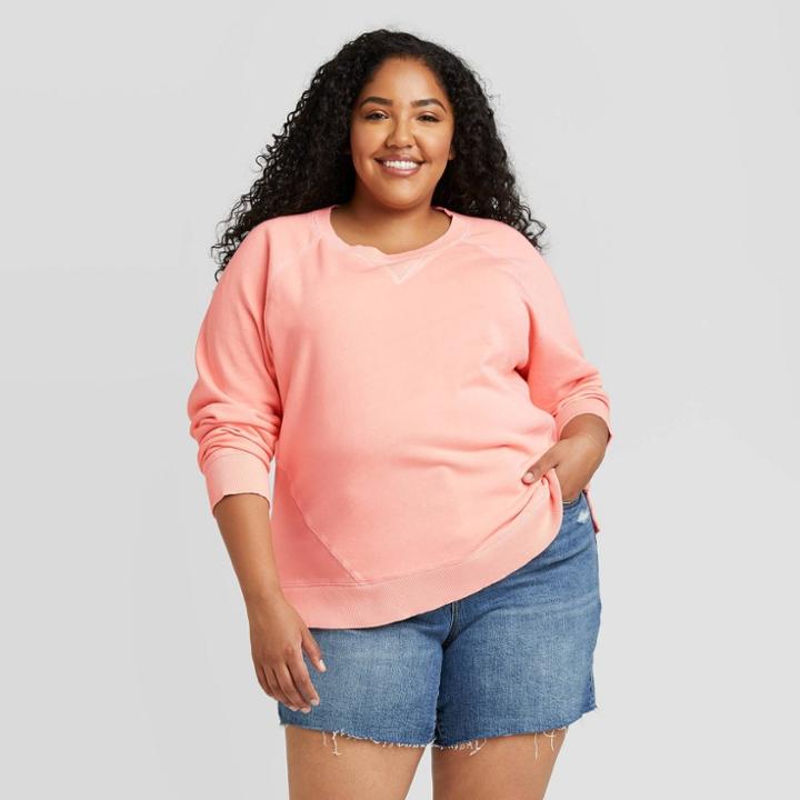 Women's Plus Size Crewneck Sweatshirt - Universal Thread Peach