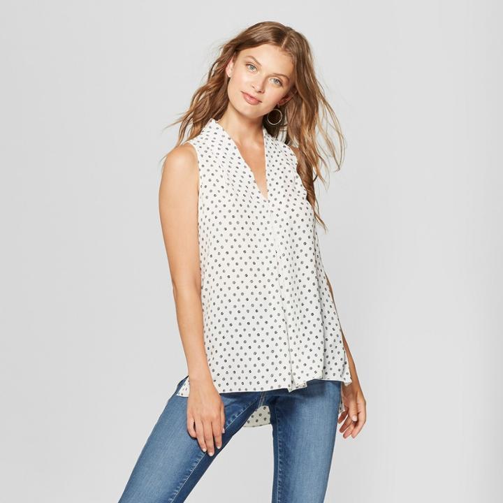 Women's Polka Dot Pleat Front Shell - Spenser Jeremy - White/black Xl, White Black