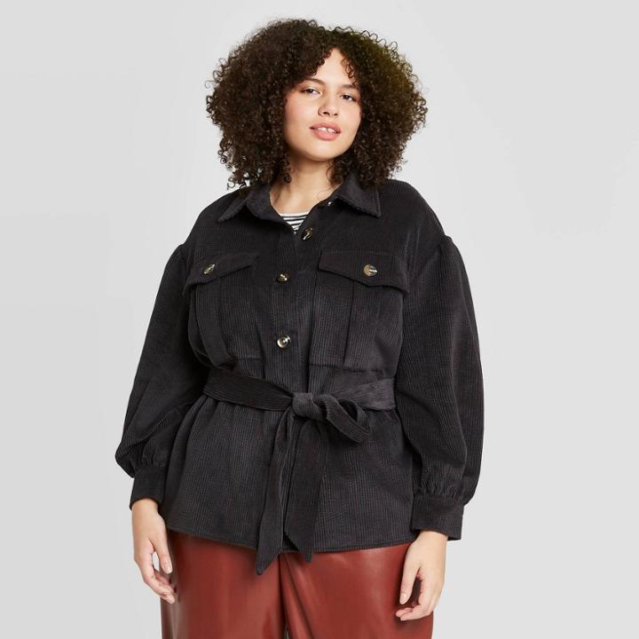 Women's Plus Size Volume Sleeve Shirt Jacket - Who What Wear Black