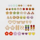 Retro Floral And Heart Icon Stud Earring Set 30pc - Wild Fable , One Color