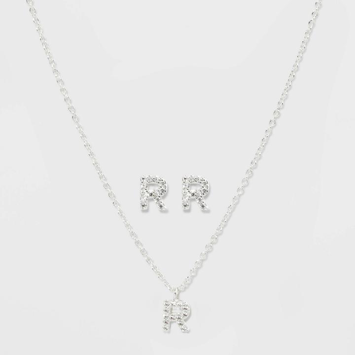 Initial R Crystal Jewelry Set - A New Day Silver, Women's