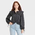 Women's Balloon Long Sleeve Embroidered Button-down Shirt - Universal Thread Charcoal Gray Floral