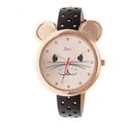 Boum Mignonne Ladies Mouse Accented Leather-band Watch - Rose Gold/black