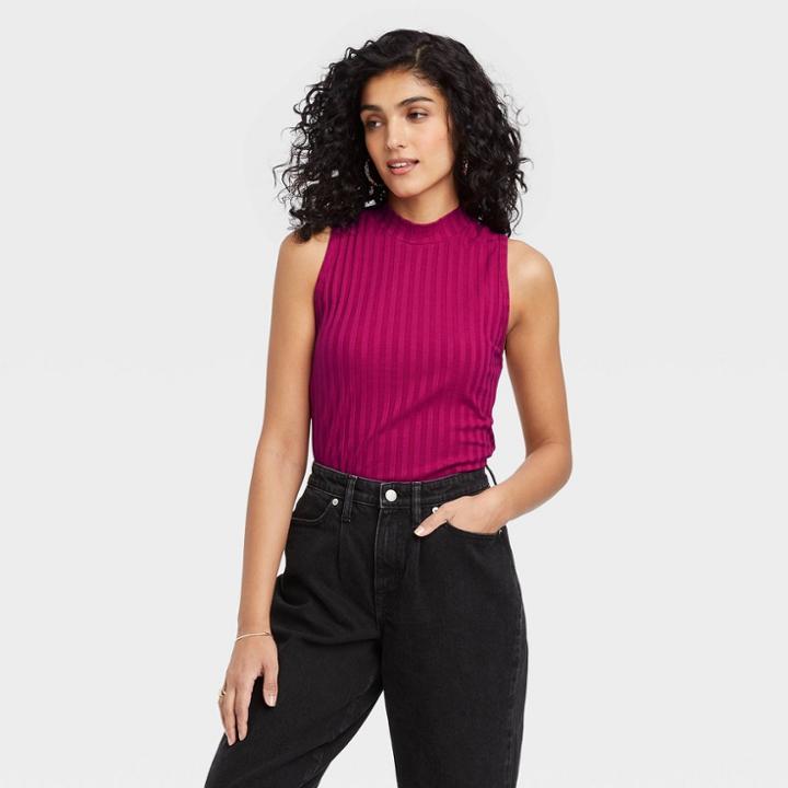 Women's Mock Neck Ribbed Tank Top - A New Day